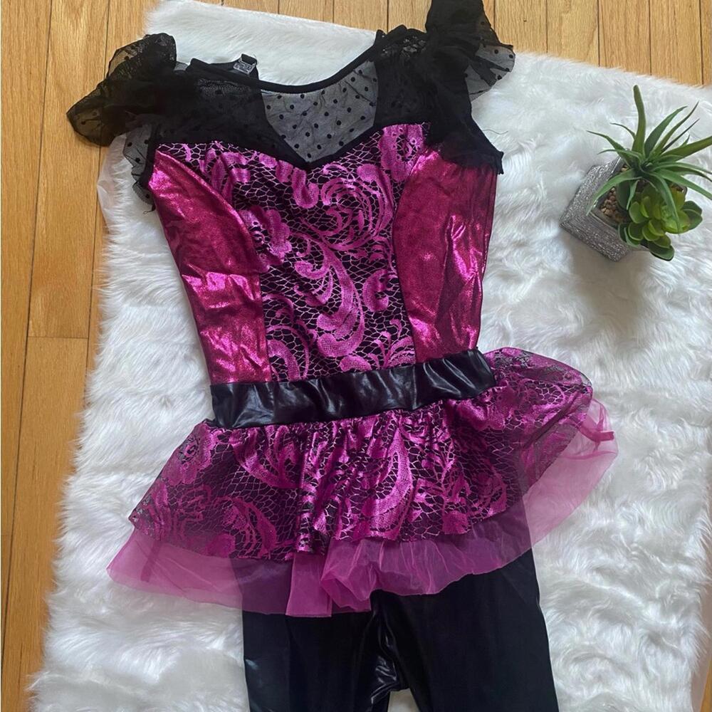 Women's Pink and Black Lace Pattern Jumpsuit with Tulle Skirt